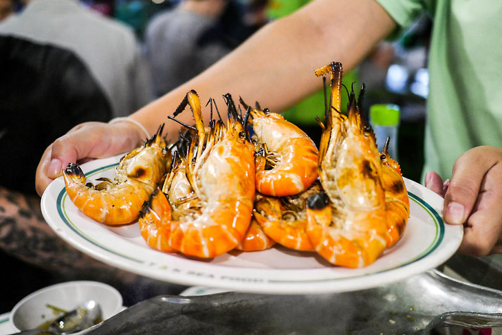 Newly grilled prawn at Chinatown, Bangkok