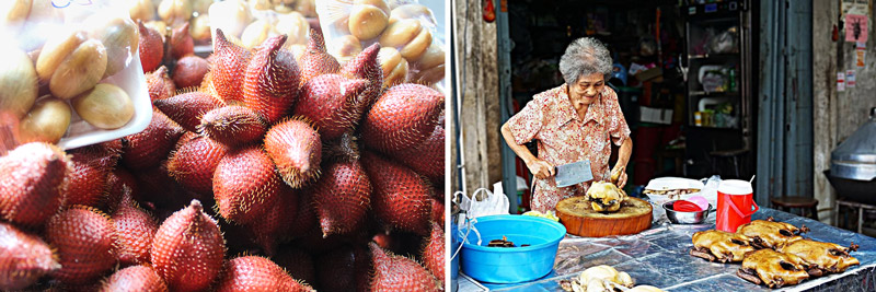 Pork vendor & Salacca fruit at Talad Phlu Market | Canal tour in Bangkok | Bangkok Food Tours